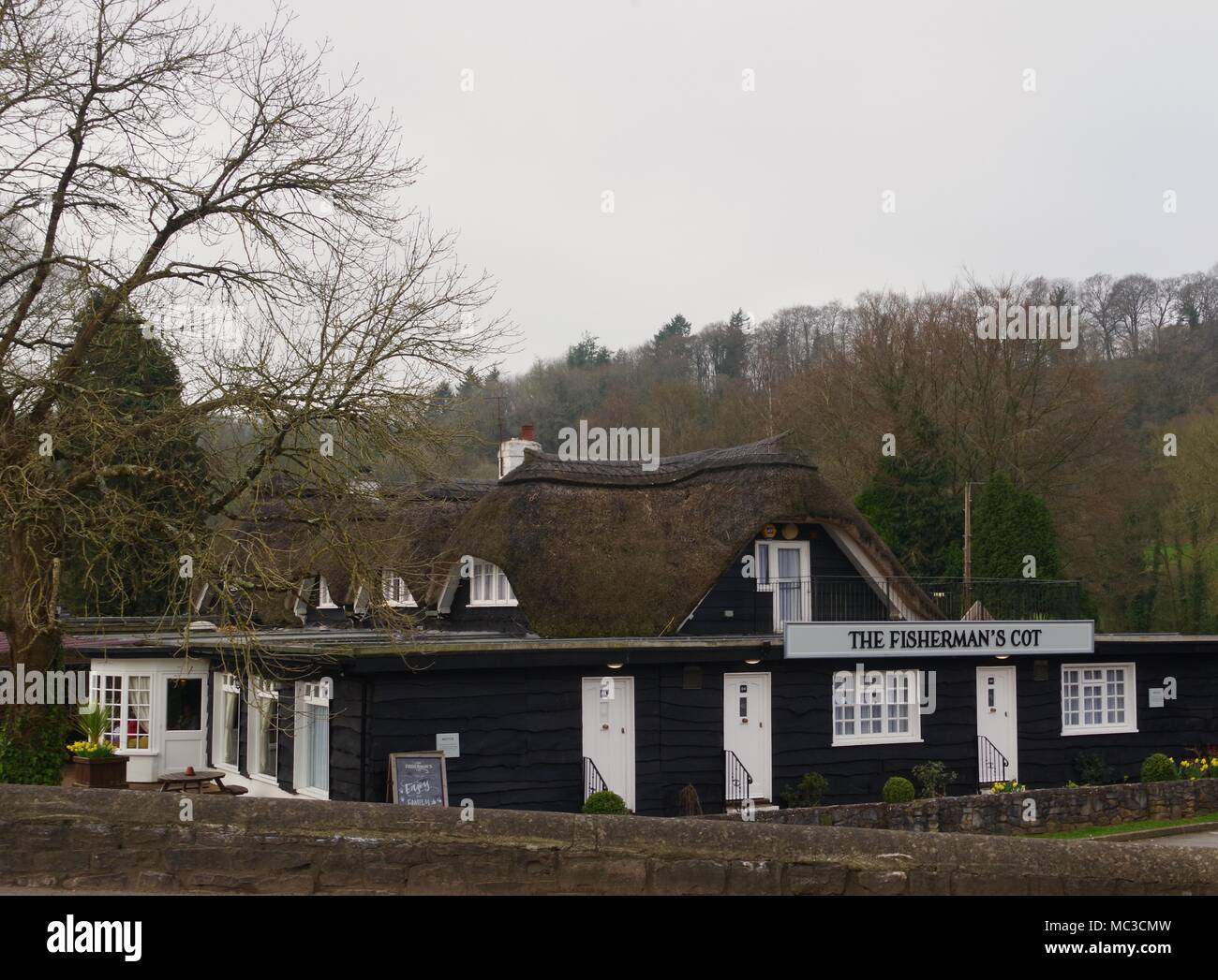 The Fisherman's Cot. Thatched Fishing Lodge, now an Inn. Bickleigh, Mid Devon, UK. April, 2018