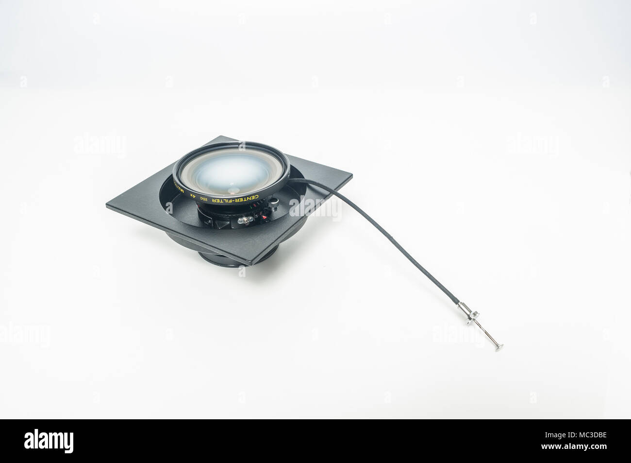 Schneider 47-mm Super Angulon XL Lens With Center Filter, Mounted On A Horseman Recessed Lens Board. Stock Photo