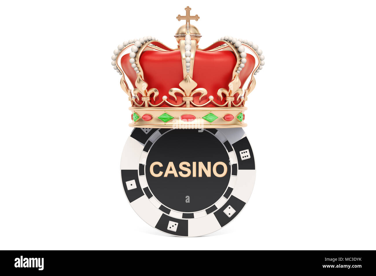 Casino chip with royal crown, 3D rendering isolated on white background