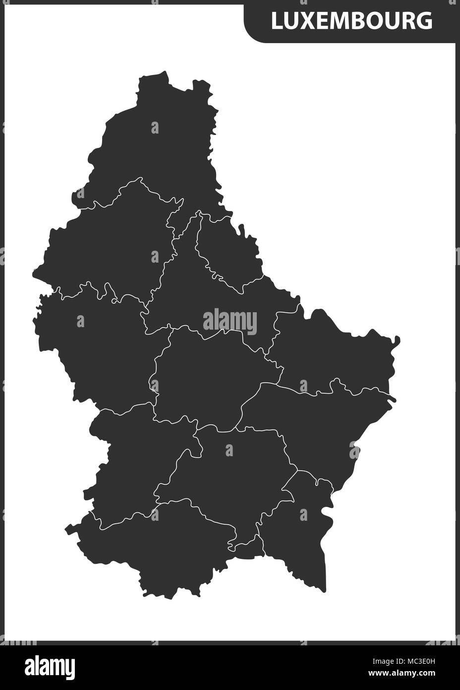 The detailed map of the Luxembourg with regions or states Stock Vector