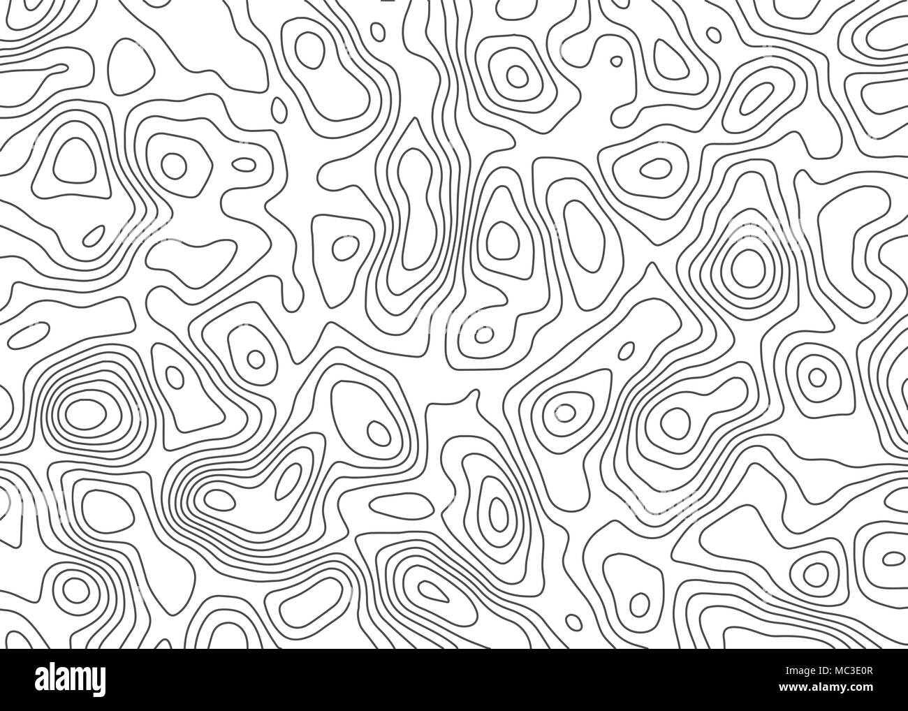 Topographic map backdrop. Conditional geography scheme and the terrain path. Contour line abstract background. Stock Vector