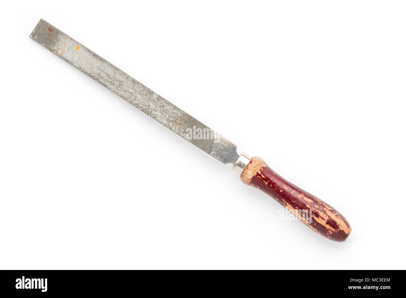 old rusty file with wood handle, isolated on white Stock Photo