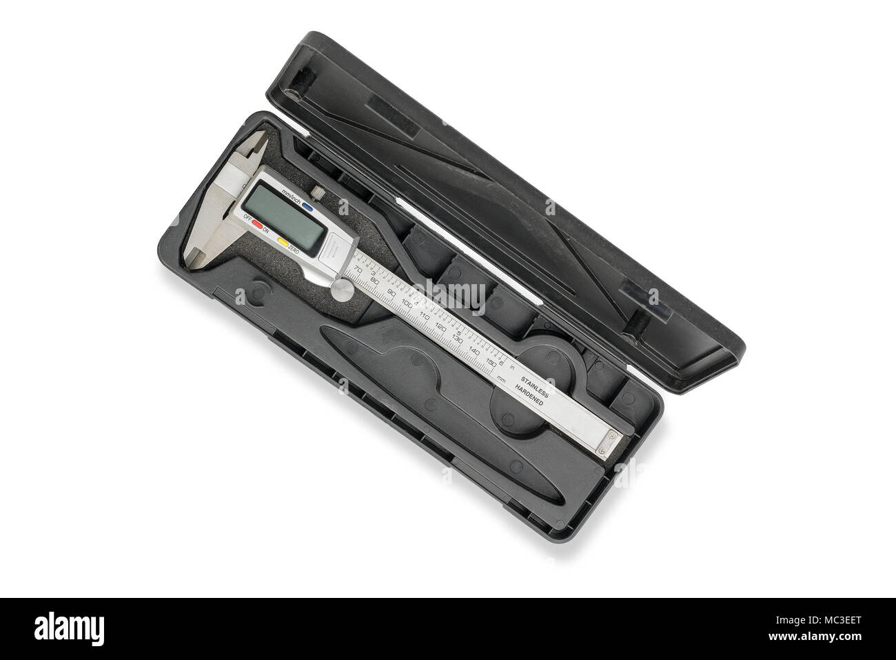 digital vernier caliper in a box, isolated on white Stock Photo Alamy