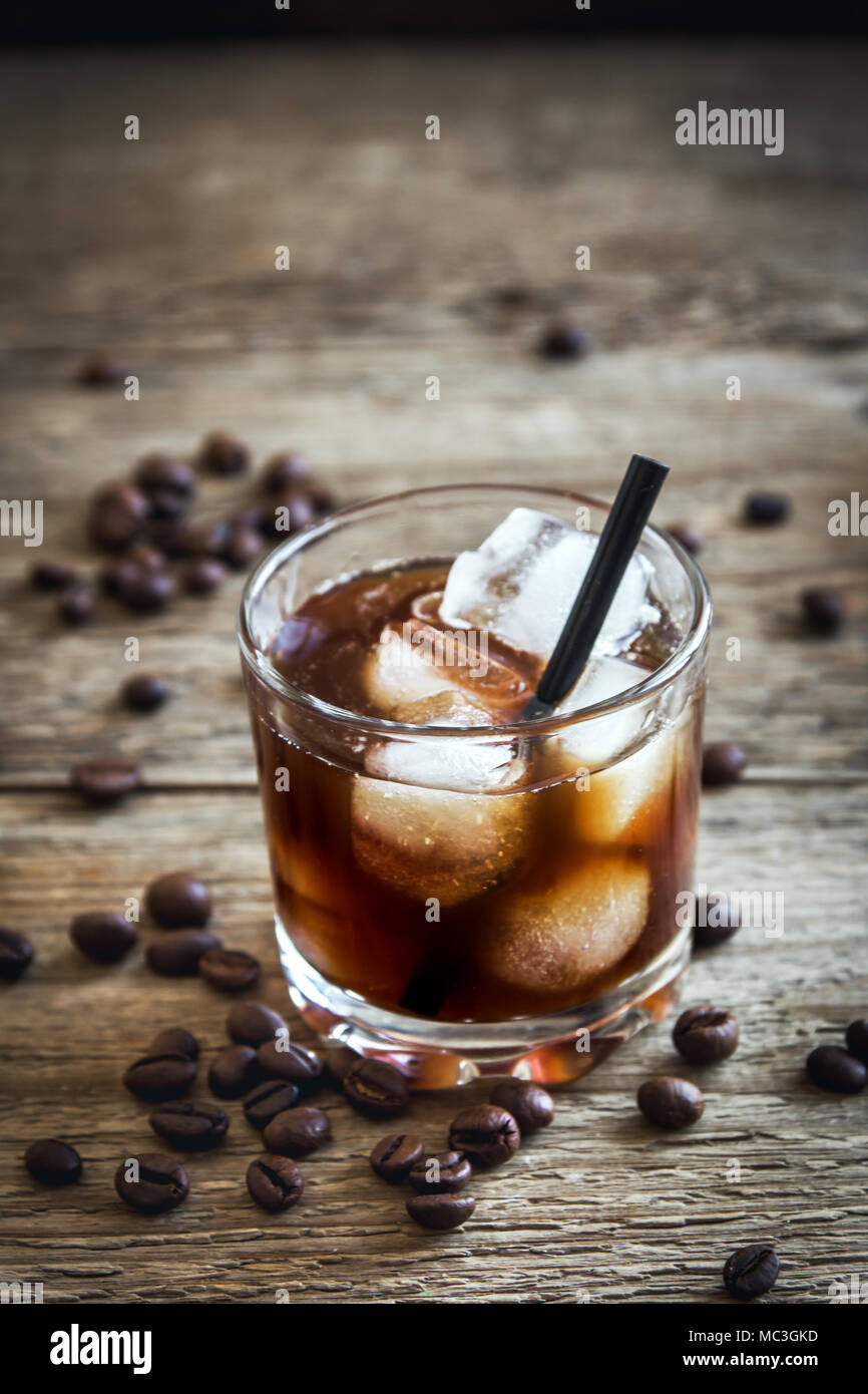 Black Russian Cocktail with Vodka and Coffee Liquor. Homemade Alcoholic Boozy Black Russian