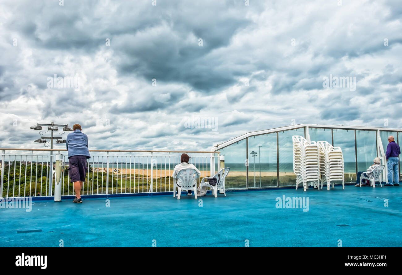 Passengers on a ferry  waiting for the ship to depart, summer 2017, France Stock Photo