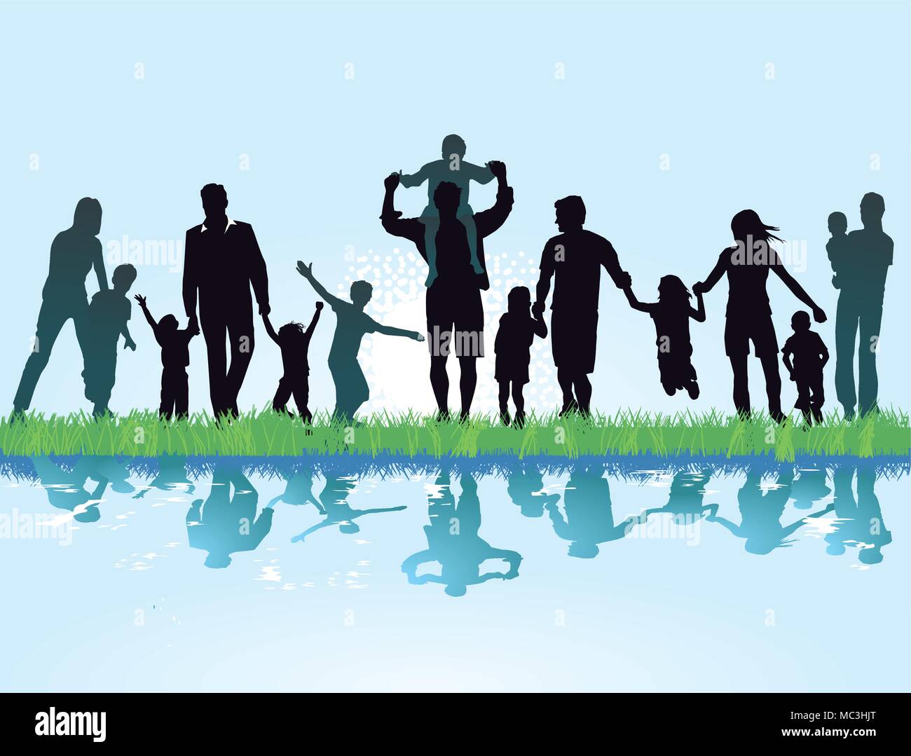 Families are looking forward to the water Stock Vector