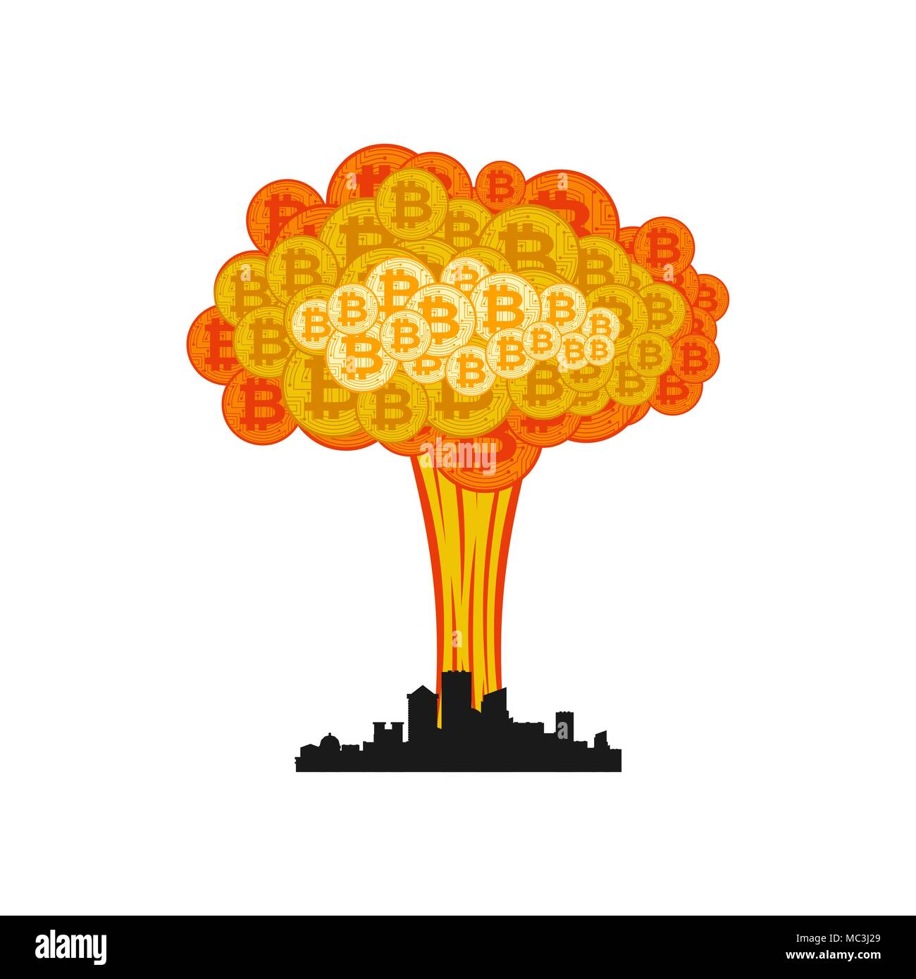 Bitcoin explosion in city. Big cloud of crypto currency Stock Vector Image  & Art - Alamy