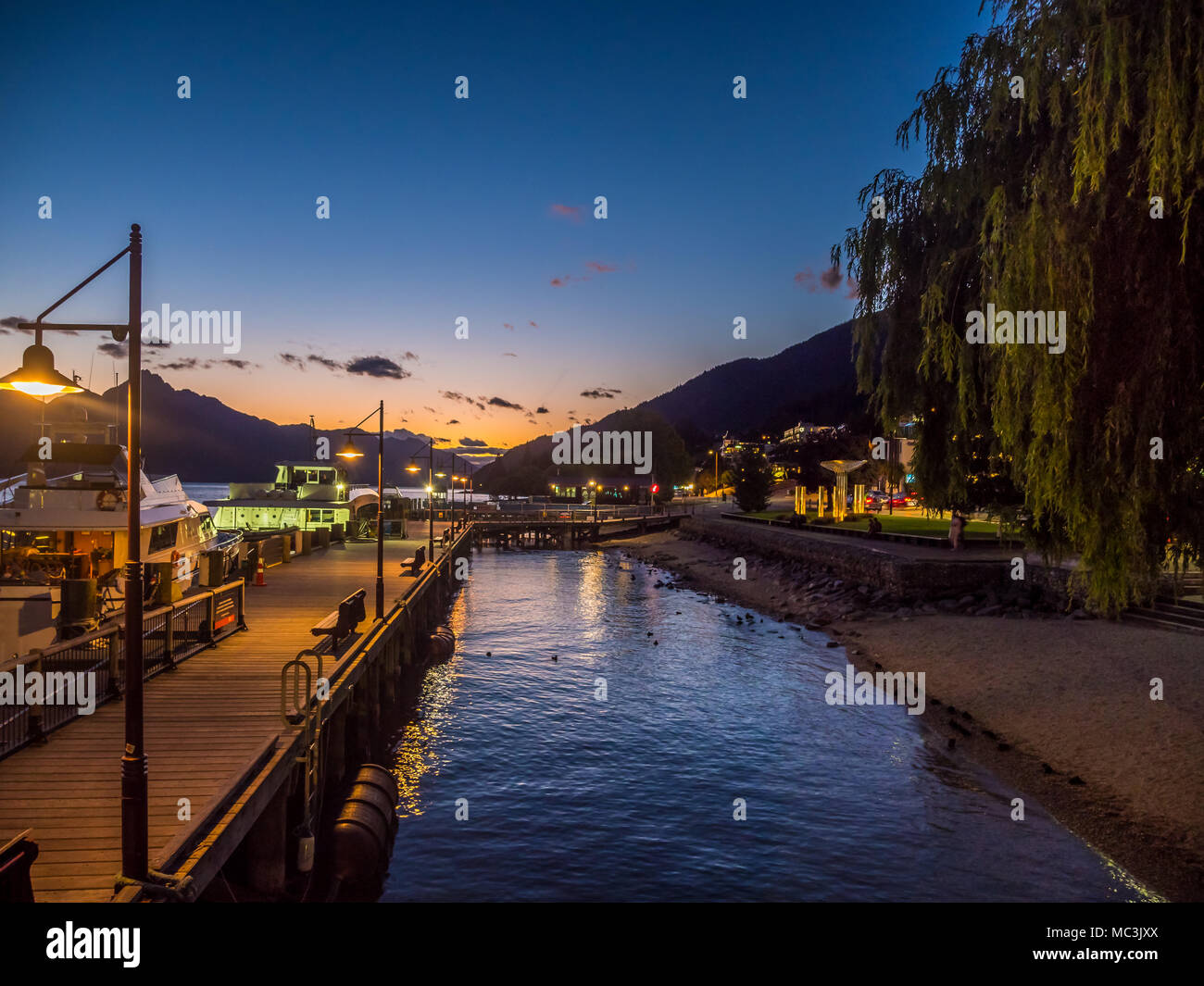 After the sunset on lake Wakatipu, Queenstown, New Zealand Stock Photo