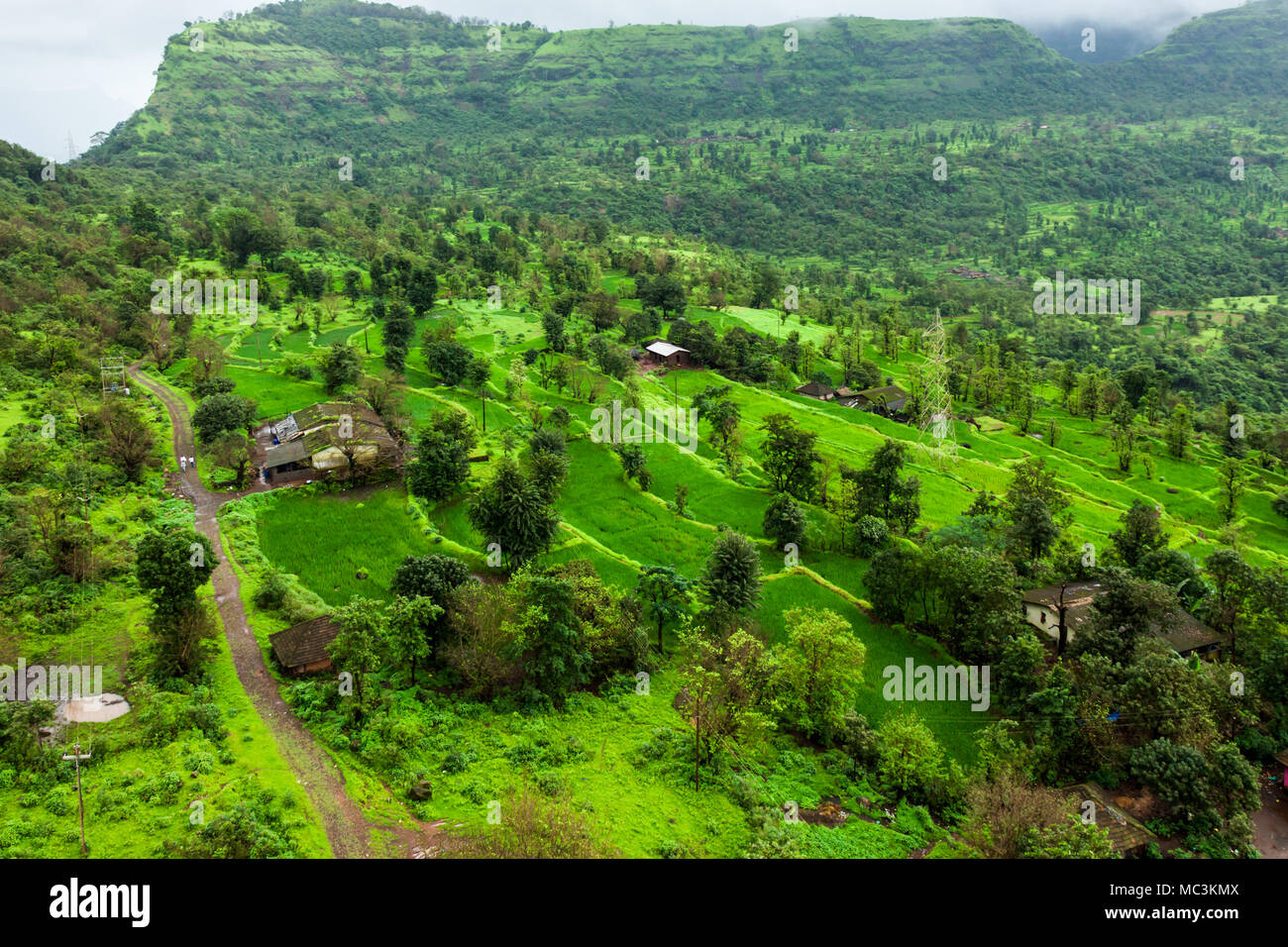 The monsoon landscape vistas from western ghats around Pune, Maharashtra, India Stock Photo
