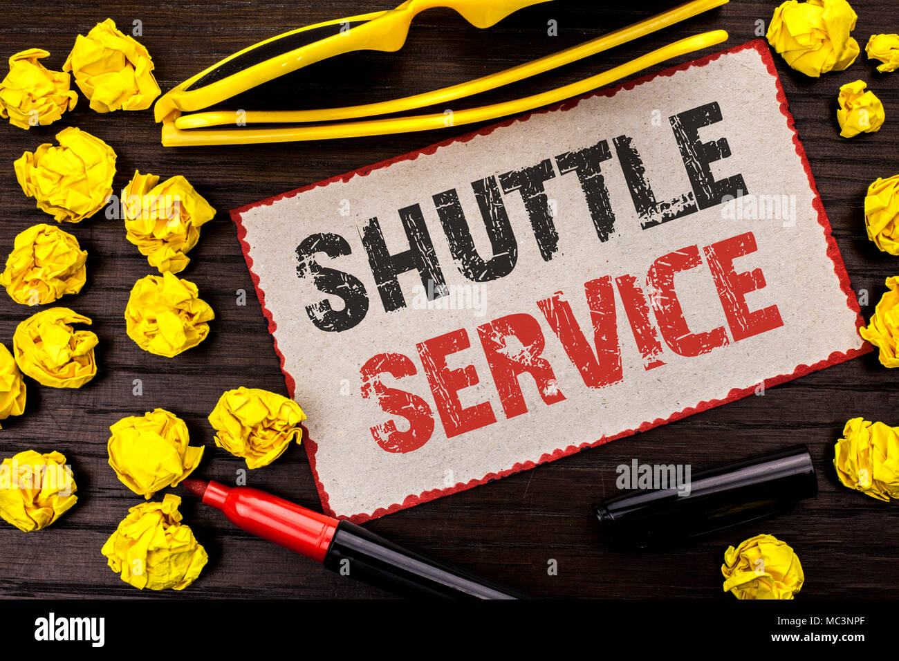Conceptual hand writing showing Shuttle Service. Business photo text Transportation Offer Vacational Travel Tourism Vehicle written Cardboard Piece th Stock Photo