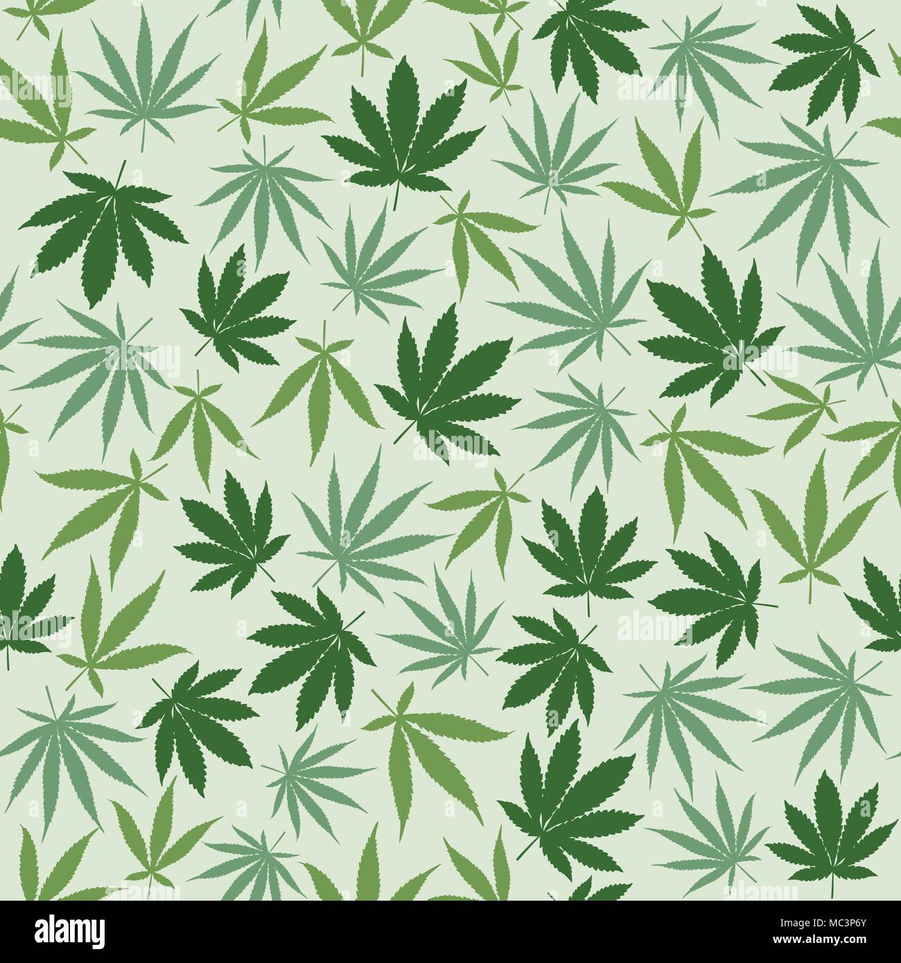 Hemp seamless pattern background with different leaves, herbal medicine and cannabis concept Stock Vector