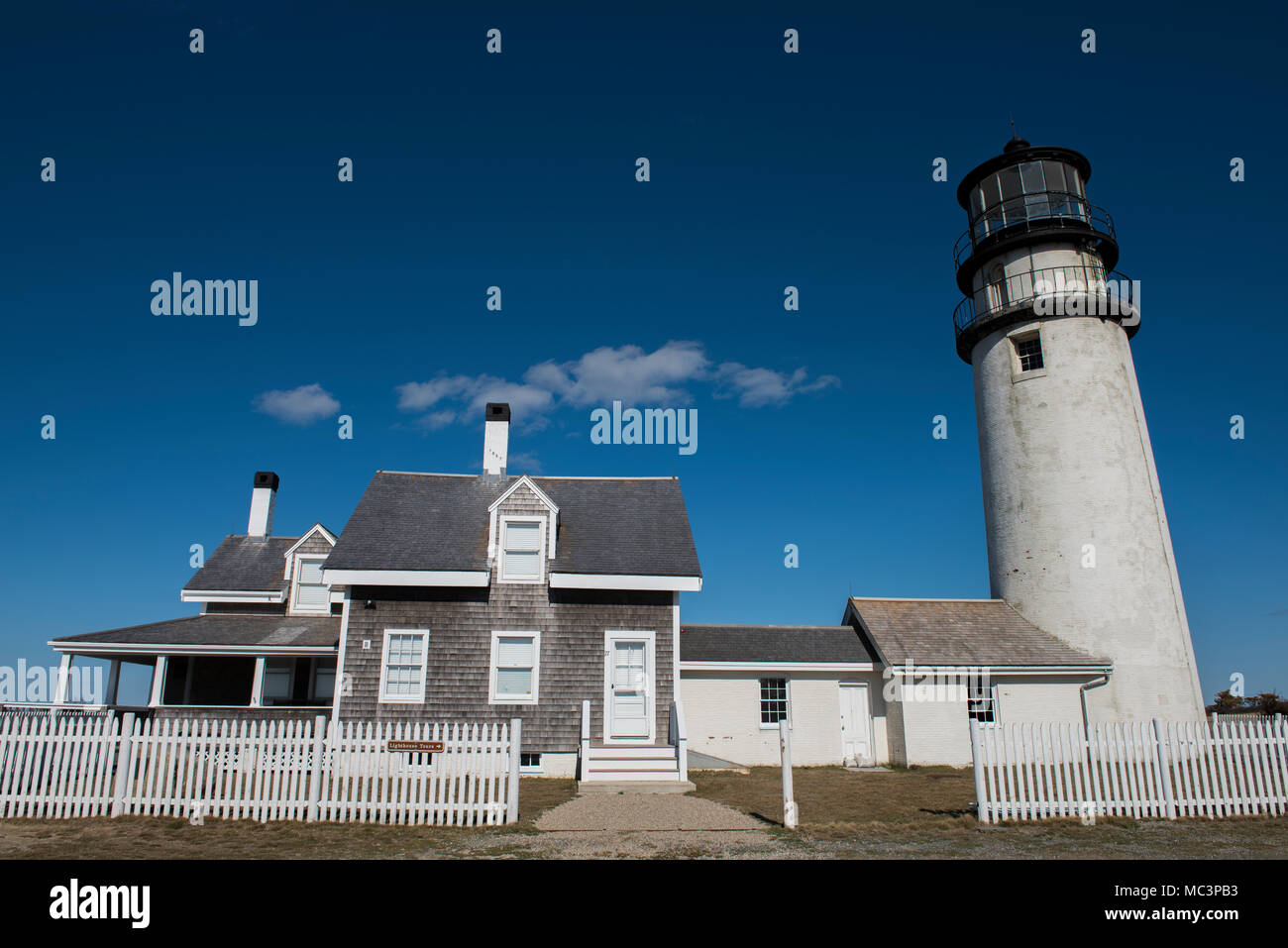 The Highland Light is an active lighthouse built in 1797 on the Cape Cod National Seashore in North Truro, Massachusetts. Stock Photo