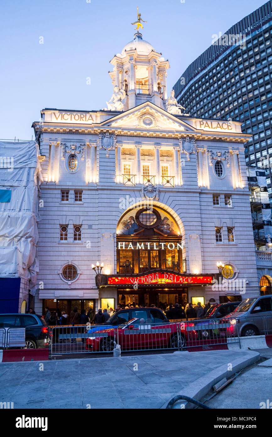 Hamilton Musical Production, West End London at  (book, music and lyrics by Lin-Manuel Miranda the Victoria Palace Theatre (2018 Stock Photo