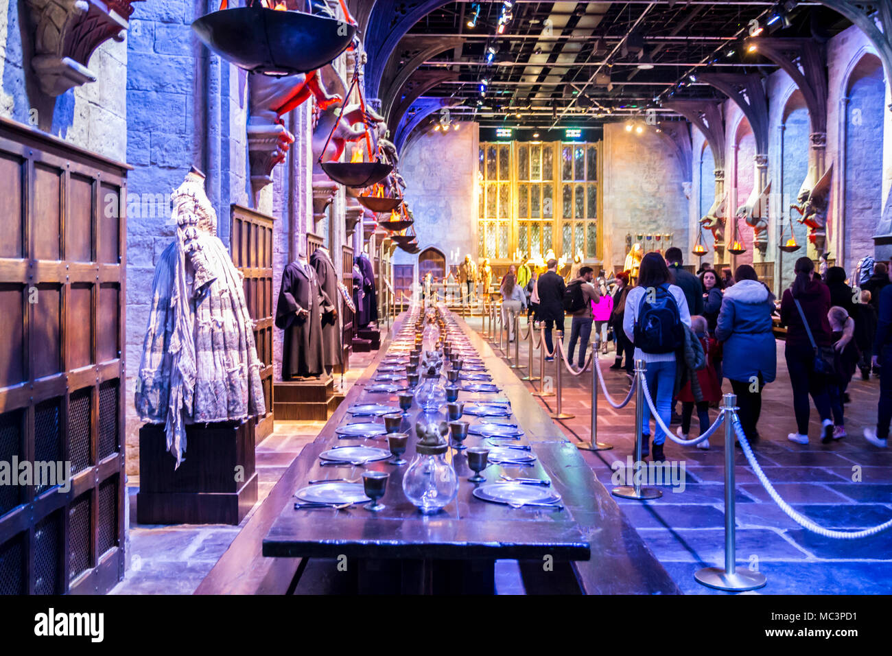 Harry Potter Studios, Hogwarts the Making of Harry Potter Warner Bros.  Studio Tour, London, Leavesden England, United Kingdom, Europe great hall  Stock Photo - Alamy