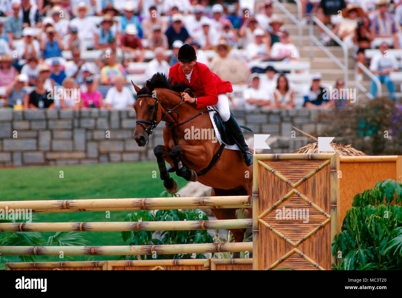 The Olympic Games, Atlanta 1996, Ludger Beerbaum (GER) riding Sprehe Ratina Z Stock Photo