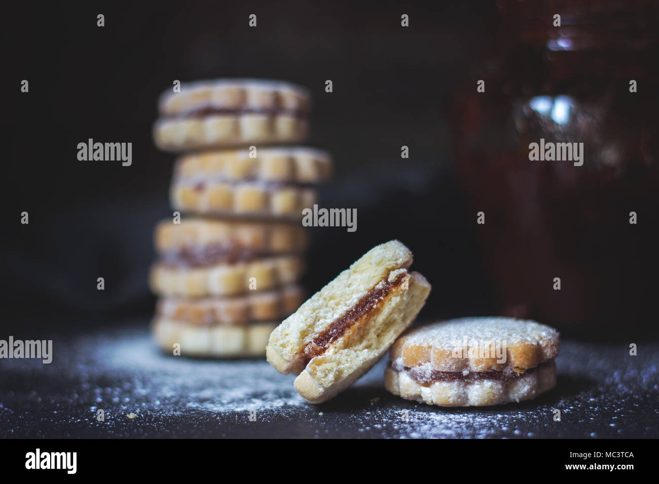 Homemade vanilla jam cookies, on dark background, with copy space Stock Photo Alamy