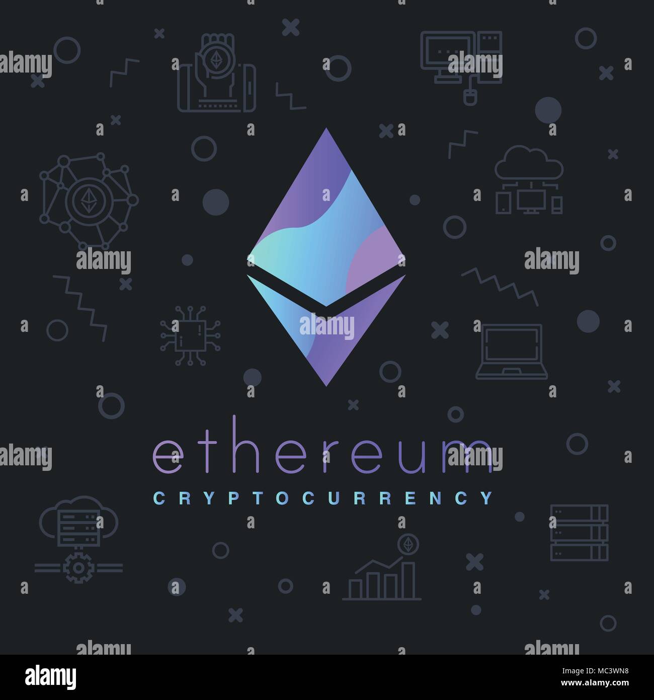 Ethereum vector illustration. Blockchain technology cryptocurrency ...