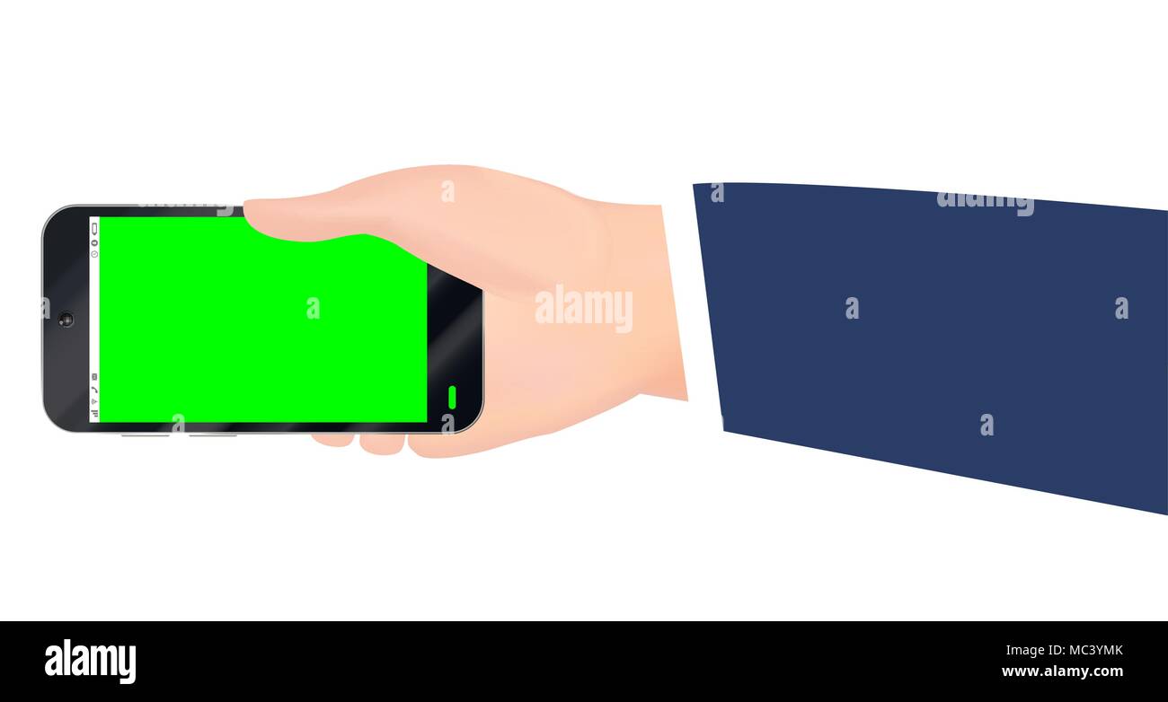 hand holding smartphone with green screen vector Stock Vector Image ...