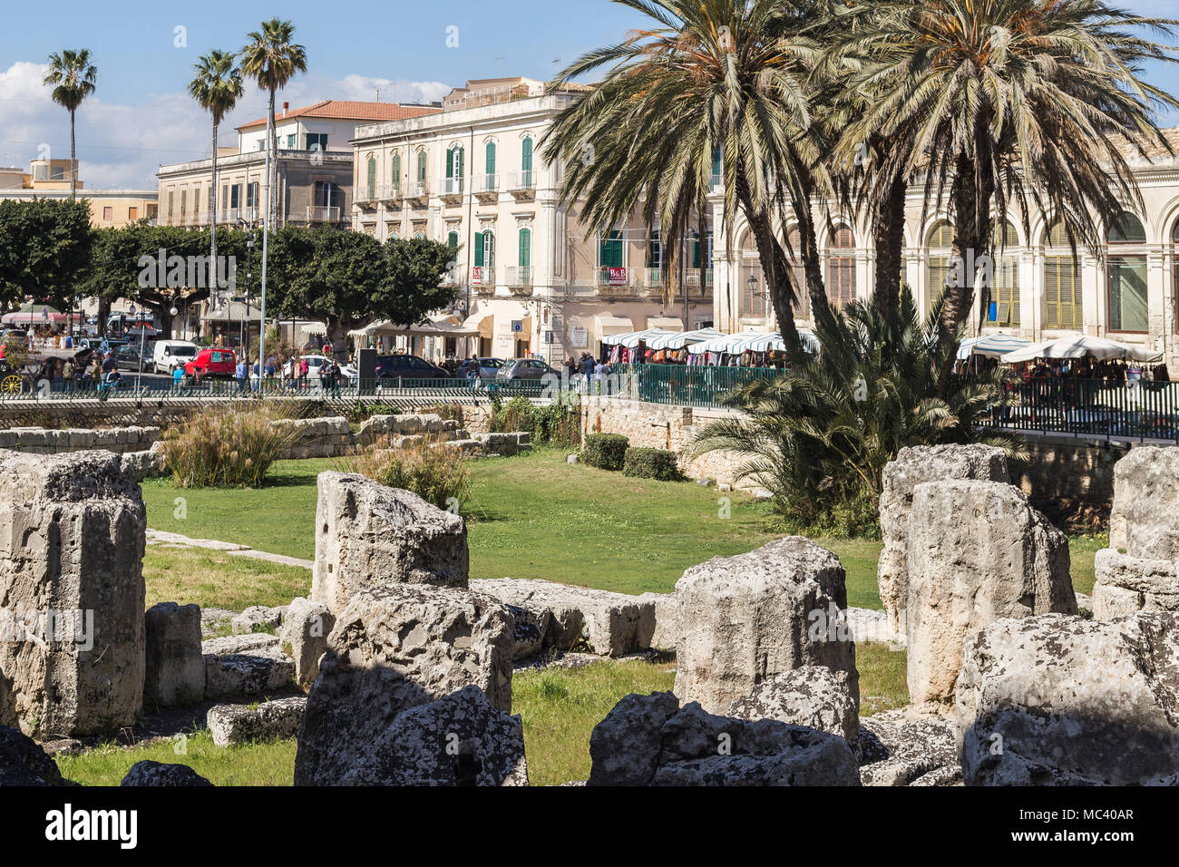 Columns of the Temple of Apollo in Ortigia, Siracusa, Sicily. Stock Photo