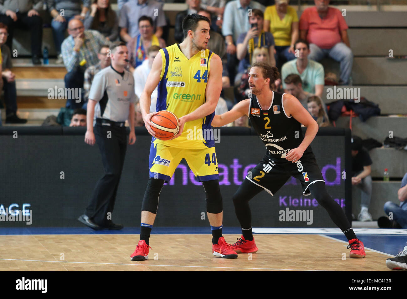 Alex Herrera #44 (Phoenix Hagen) and Jeremy Dunbar #2 (Rasta Vechta) in  action during the Hagen and Rasta Vechta Basketball match where Vechta won  with 79-86 score. (Photo by Maik Boenisch/Pacific Press