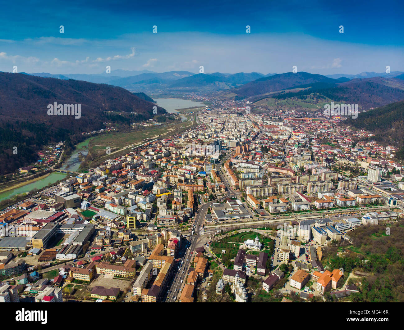 aerial view of Piatra Neamt city in Romania Stock Photo