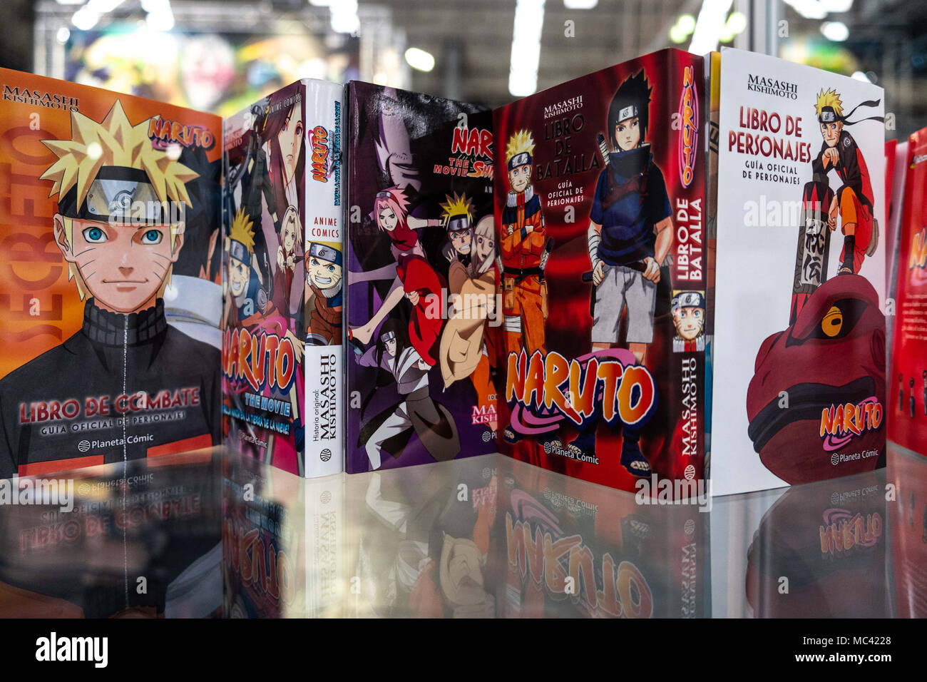 April 12, 2018 - Barcelona, Catalonia, Spain - Naruto mangas seen inside a showcase. Opening of the 36th Barcelona International Comic Fair from 12th-15th April 2018 in Fira Barcelona MontjuÃ¯c. (Credit Image: © Paco Freire/SOPA Images via ZUMA Wire) Stock Photo