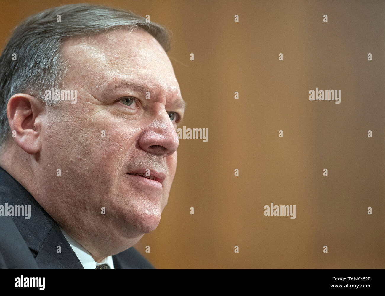 CIA Director Mike Pompeo testifies on his nomination to be United States Secretary of State before the US Senate Committee on Foreign Relations on Capitol Hill in Washington, DC on Thursday, April 12, 2018. Credit: Ron Sachs/CNP /MediaPunch Stock Photo