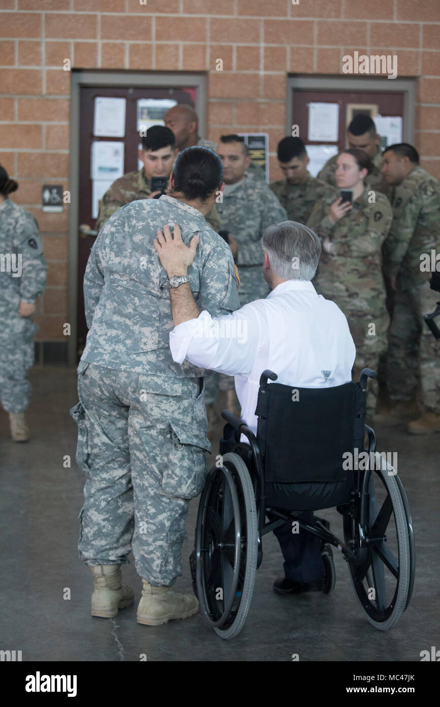 Texas National Guard troops meet Gov. Greg Abbott at the National Guard