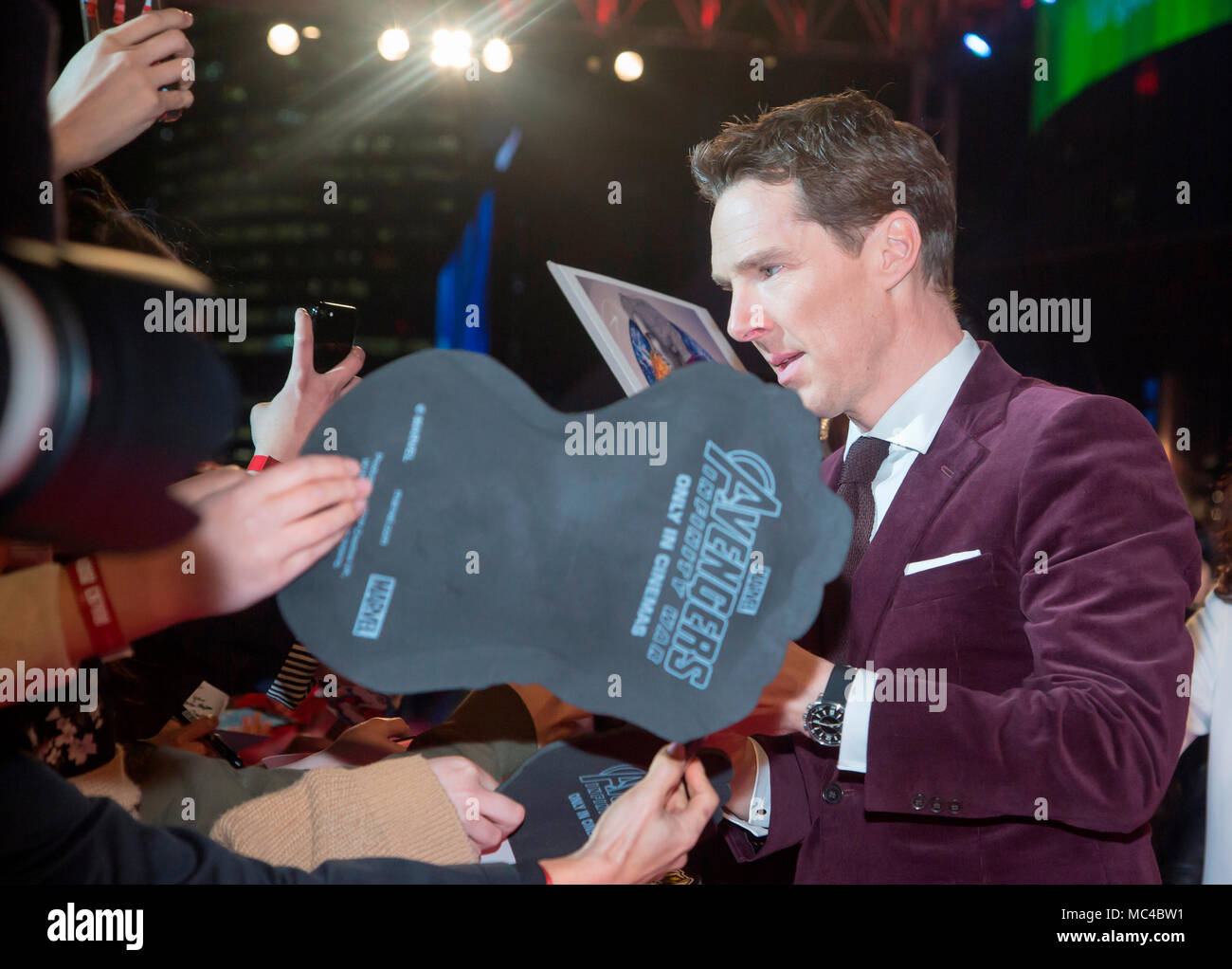 Benedict Cumberbatch, Apr 12, 2018 : A cast member of the new movie 'Avengers: Infinity War', Benedict Cumberbatch attends a red carpet event for the movie in Seoul, South Korea. The third movie in the 'Avengers' series will be open in South Korea on April 25. Credit: Lee Jae-Won/AFLO/Alamy Live News Stock Photo