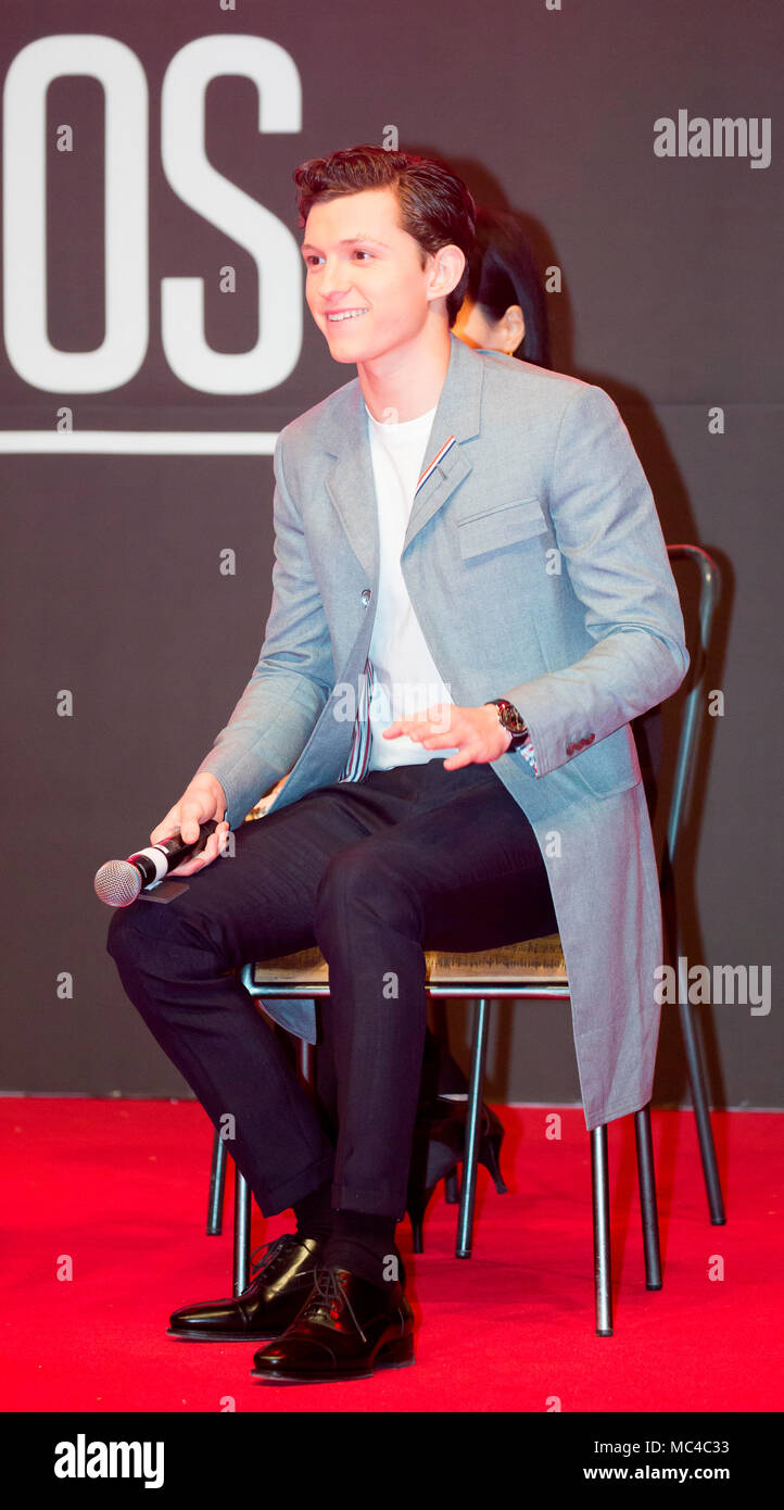 Tom Holland, Apr 12, 2018 : A cast member of the new movie 'Avengers: Infinity War', Tom Holland attends a red carpet event for the movie in Seoul, South Korea. The third movie in the 'Avengers' series will be open in South Korea on April 25. Credit: Lee Jae-Won/AFLO/Alamy Live News Stock Photo