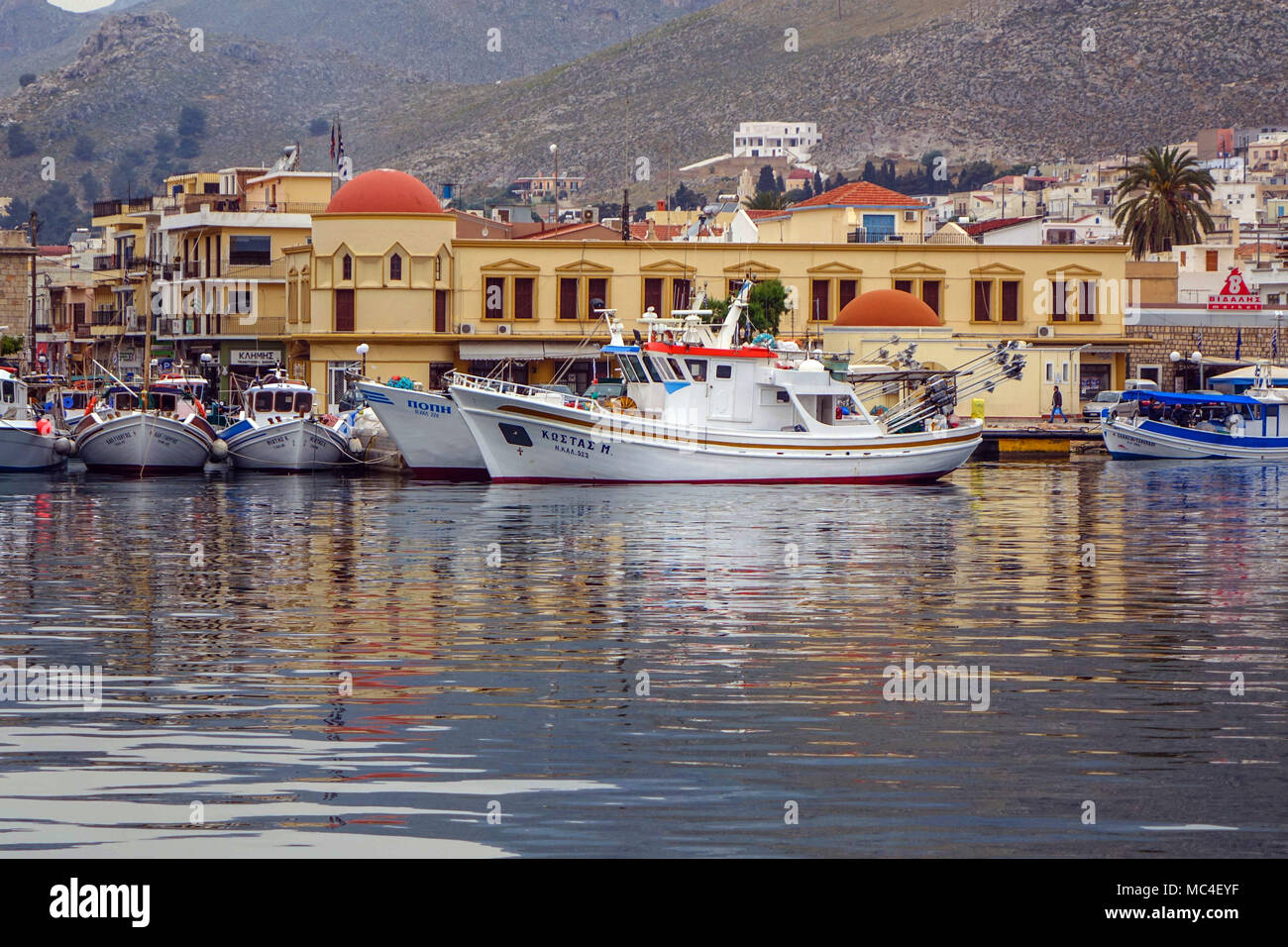 Fishing boat, Pothia harbour, harbour, Kalymnos island, Greece Stock