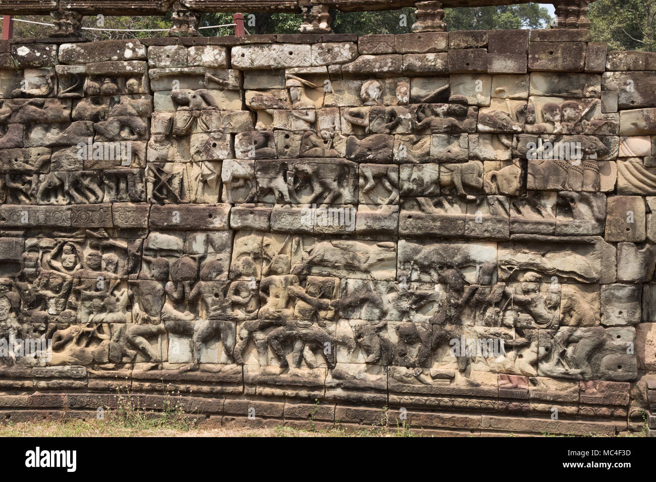 Ancient carvings at the Leper King terrace, Angkor Thom, Angkor UNESCO World heritage site, Cambodia, Asia Stock Photo