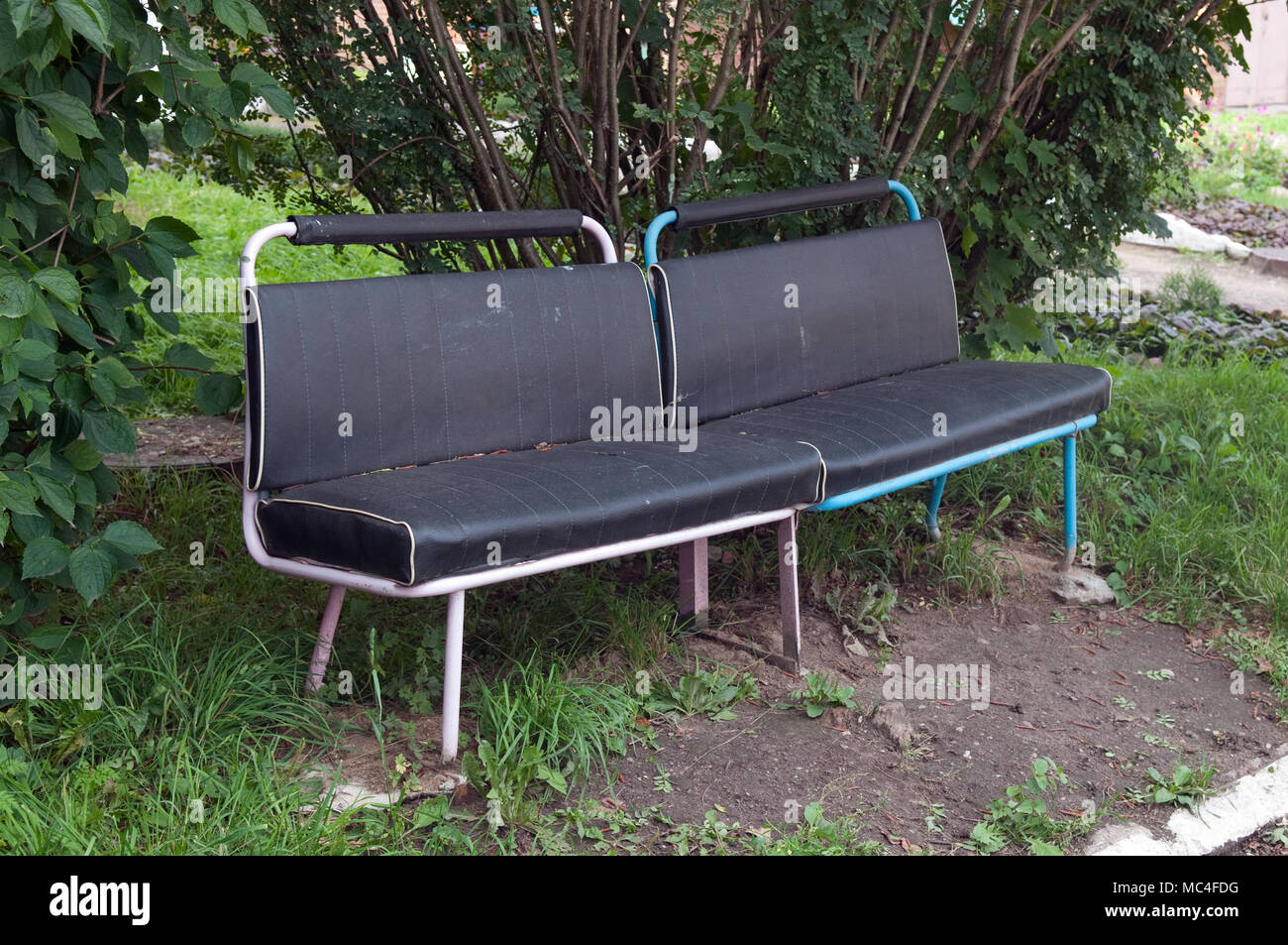 Garden Bench Made Of Old Bus Seats Stock Photo 179579500 Alamy