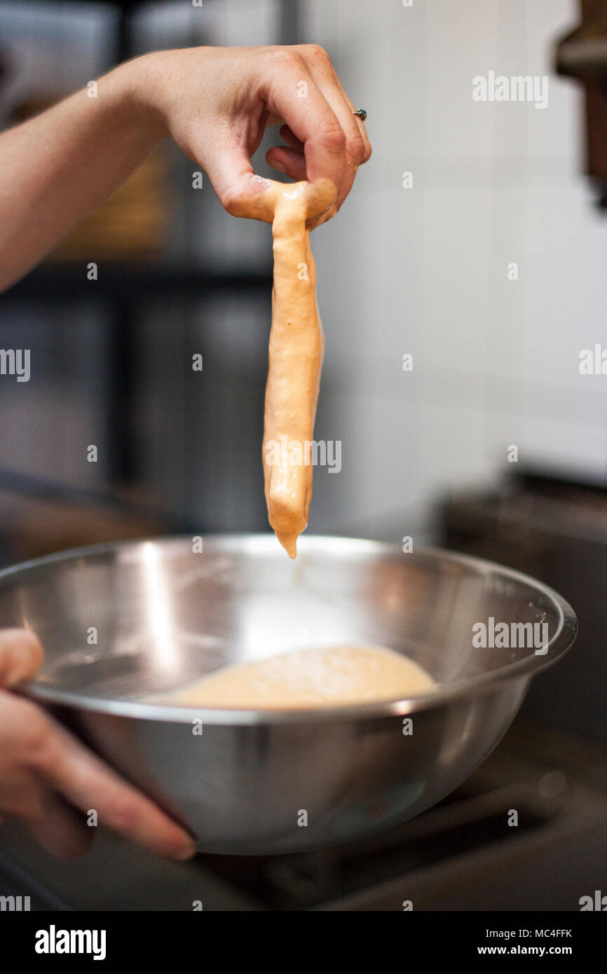 Chef Krista Velasco making fish tacos (tacos de pescado) Cerveceria Wendlandt, Ensenada, Baja