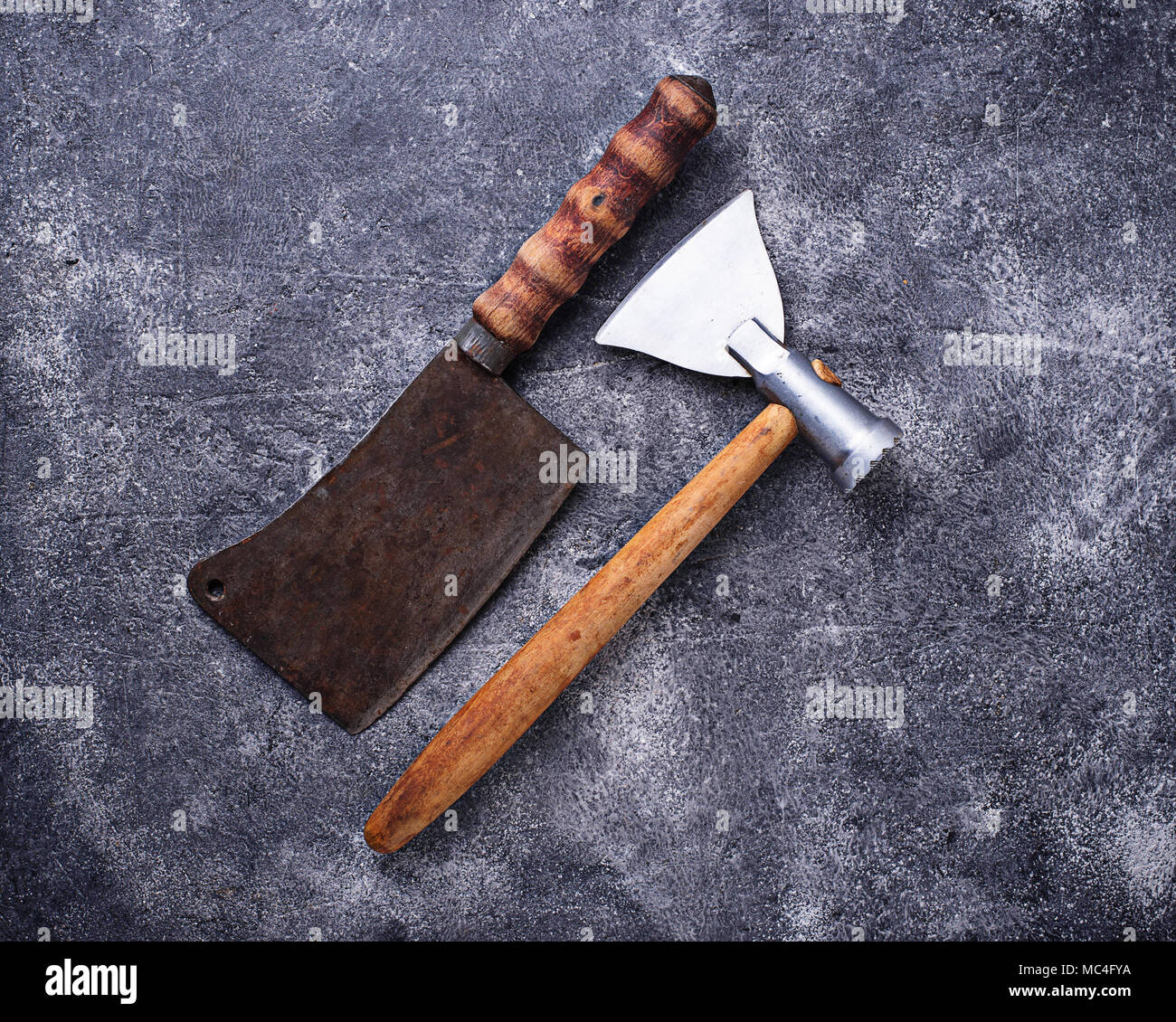 Butchers vintage cleaver and axe for meat Stock Photo Alamy