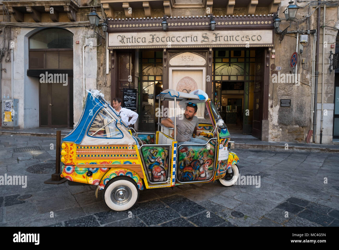 The three-wheeled Mototaxi is the novelty of the tourist public transport, contrary to Asia and South America in Italy it is understood as an elegant  Stock Photo