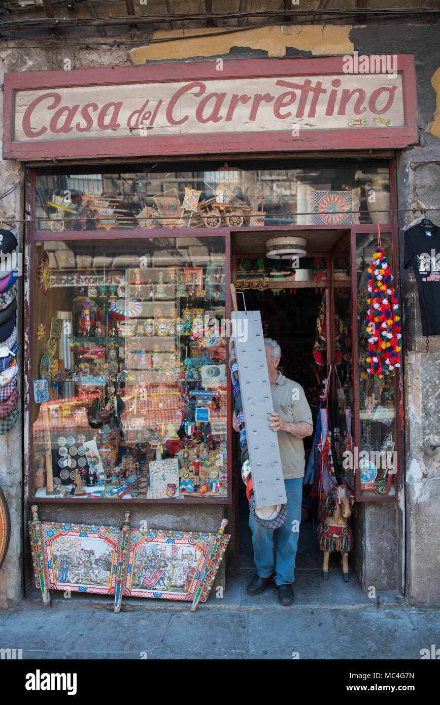 A tourist souvenir shop is opening its doors Stock Photo