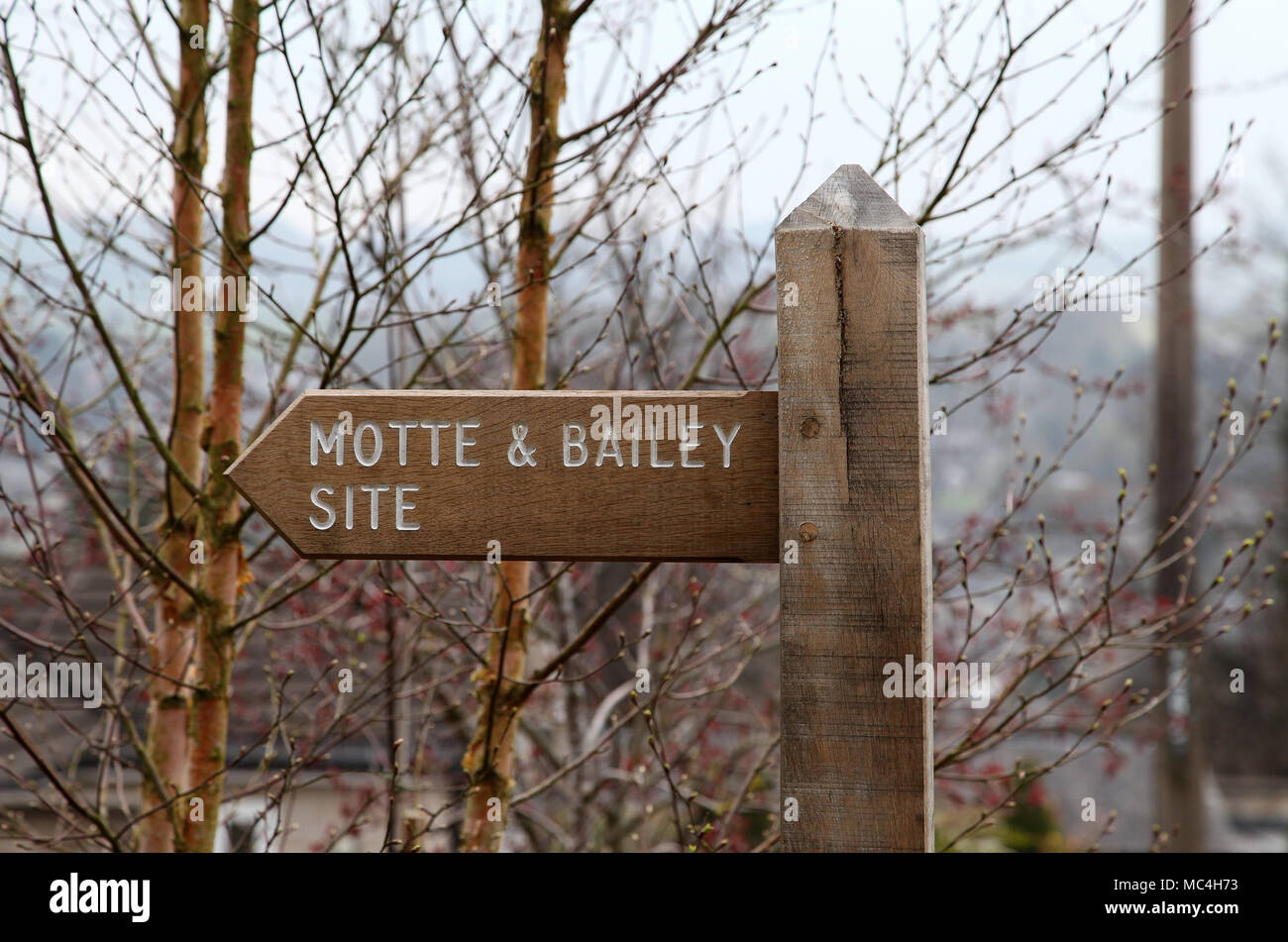 Motte and Bailey Site sign at Castle Hill in Bakewell Stock Photo - Alamy
