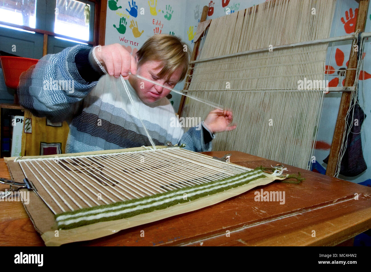 Within the education and welfare system of the Mennonite world there is also an efficient laboratory for handycappati, the problem of Down syndrome is Stock Photo