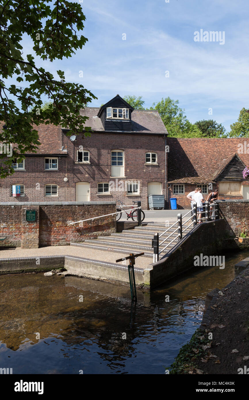 The old mill and River Lea in the centre of Wheathampstead village, Hertfordshire, UK. Stock Photo