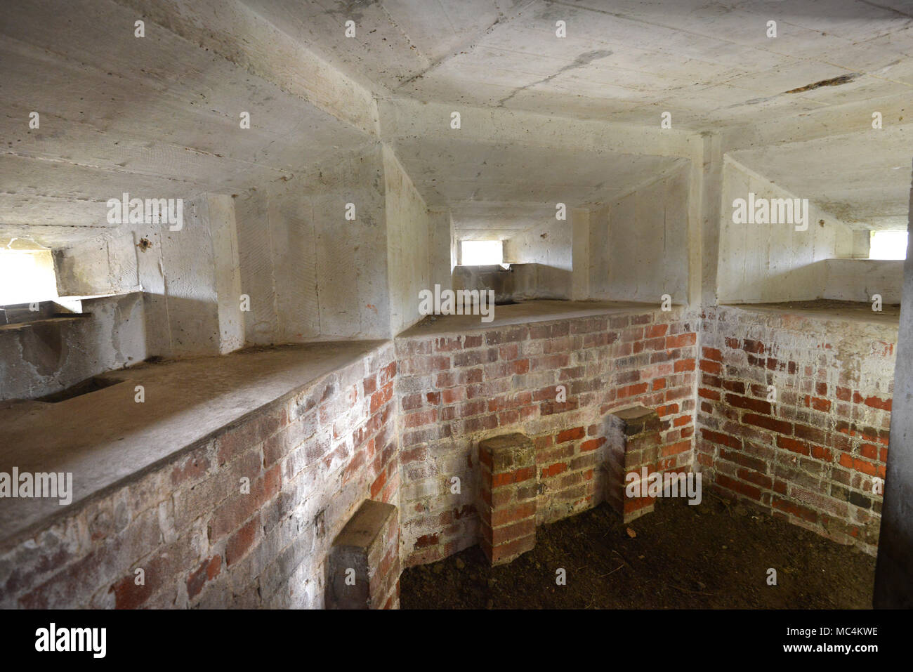 Interior of pillbox - WWII defensive gun emplacement Stock Photo