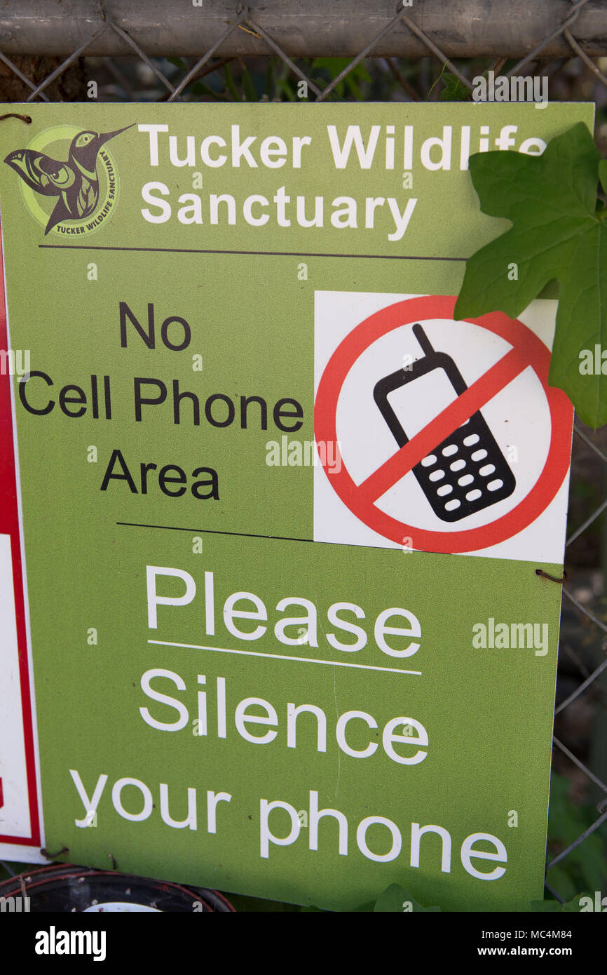 Quiet zone and no cell phone or bird callers area Sign at the tucker