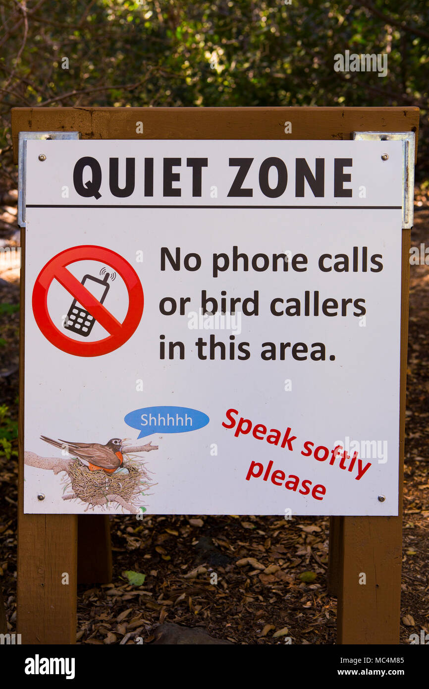 Quiet zone and no cell phone or bird callers area Sign at the tucker
