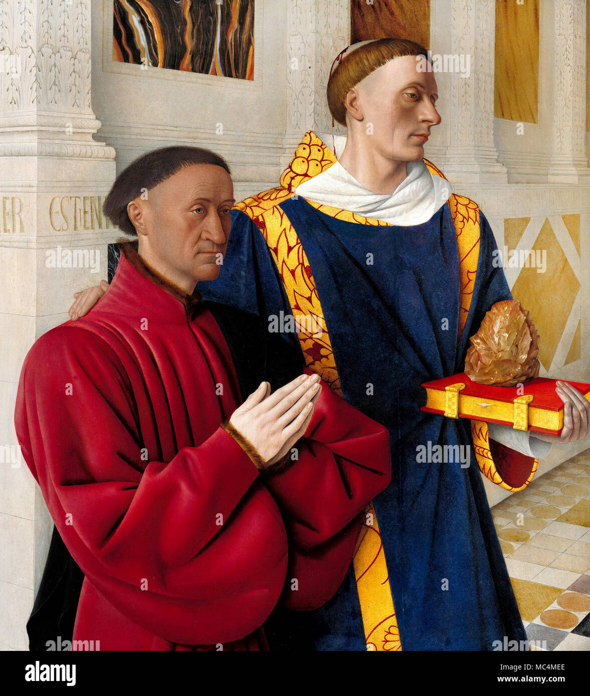 Jean Fouquet, Etienne Chevalier with St. Stephen 1454 Gemaldegalerie, Berlin, Germany. Stock Photo
