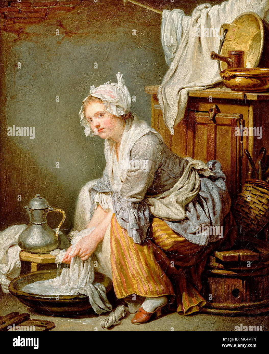 Jean-Baptiste Greuze, The Laundress (La Blanchisseuse) 1761 Oil on canvas.  Getty Center, Los Angeles, USA Stock Photo - Alamy