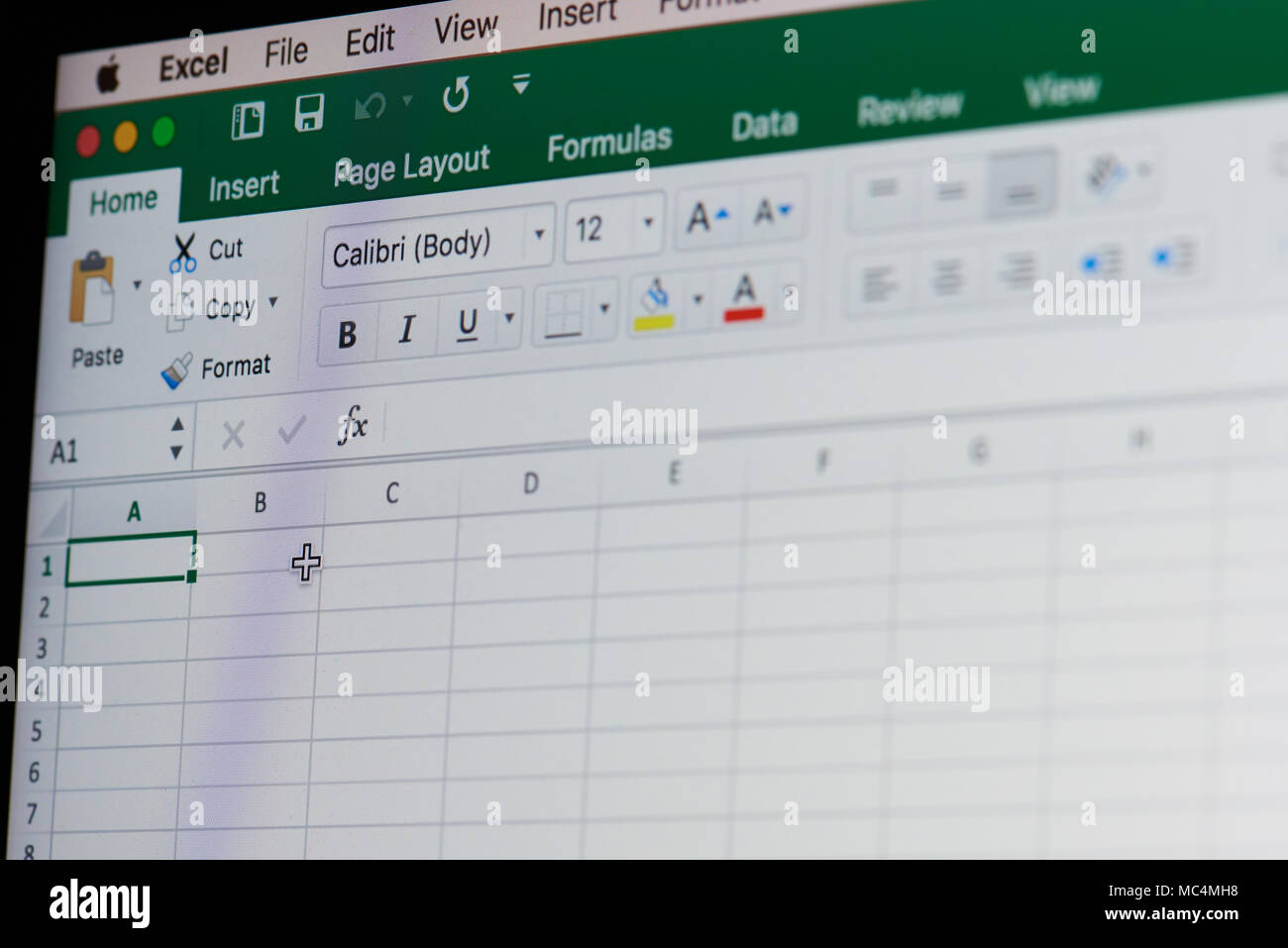 New york, USA - April 12, 2018: Microsoft office excel spreadsheet on laptop screen close up Stock Photo