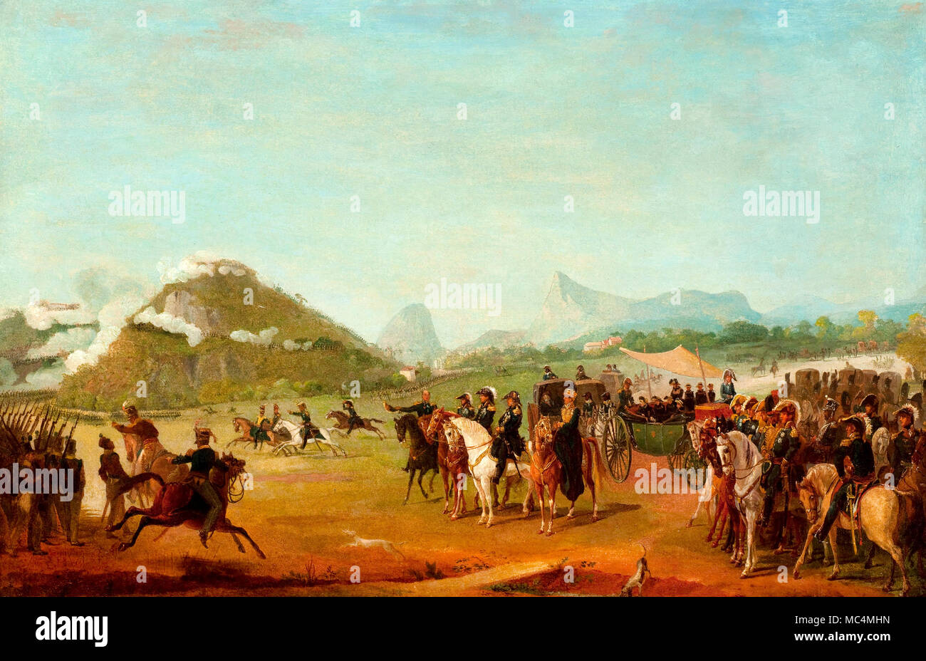 Jean Baptiste Debret, Review of the Troops Headed for Montevideo, at Praia Grande. Circa 1816. Oil on paper. Pinacoteca do Estado de São Paulo, Brazil Stock Photo