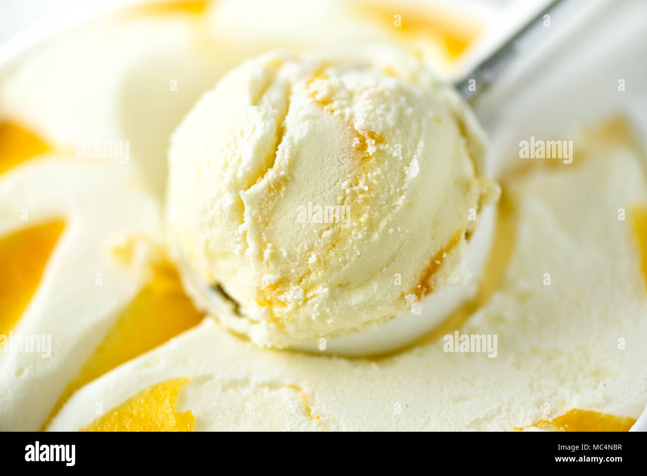Vanilla ice cream scoop background. Summer food concept, copy space