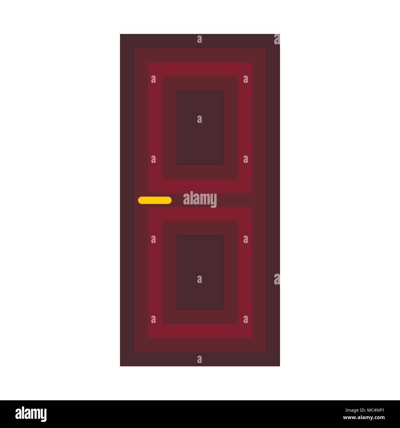 Dark wooden door icon, flat style Stock Vector