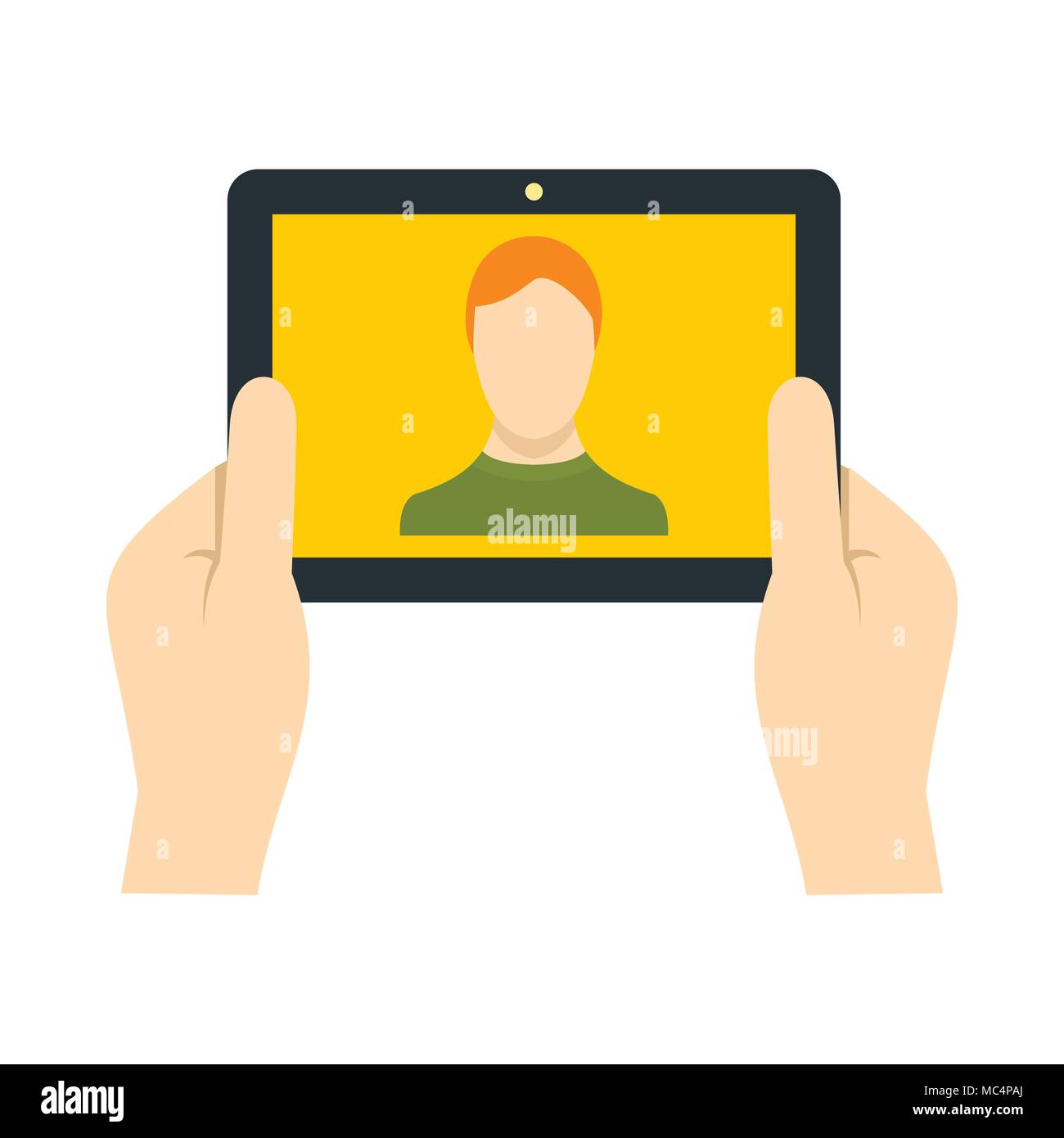 Man making selfie using tablet icon in flat style Stock Vector